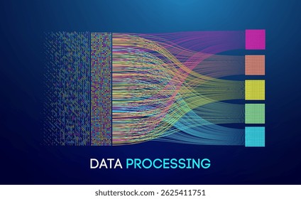 Big Data flow technology background 3d. Abstract digital ai science visualization. Network line pattern vector concept. Tech Market analysis in infographic graph. Fintech invest vector concept.