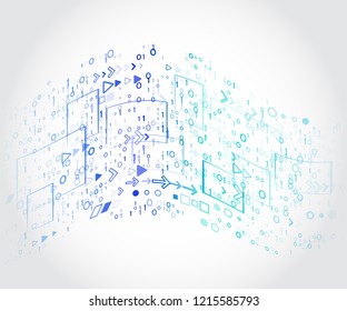 Big data flow vector illustration. Abstract technology background. Streaming binary code