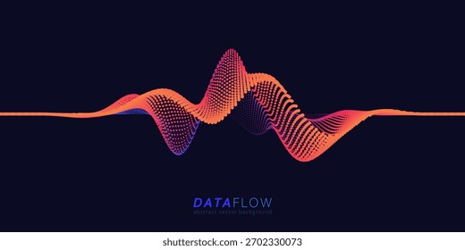 Linhas de ponto ondulado do Big Data Flow. Análise minimalista das informações da rede neural. Qubits dinâmicos digitais de dados. Impressão de voz da tecnologia AI