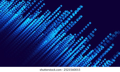 Big Data Flying Pixels. Blockchain Computer Data Flow Flying Bits Visualization. Computer Memory Buffer Overflow Problem. Pixel Data Flow Matrix in Metaverse Cyberspace Vector Illustration.