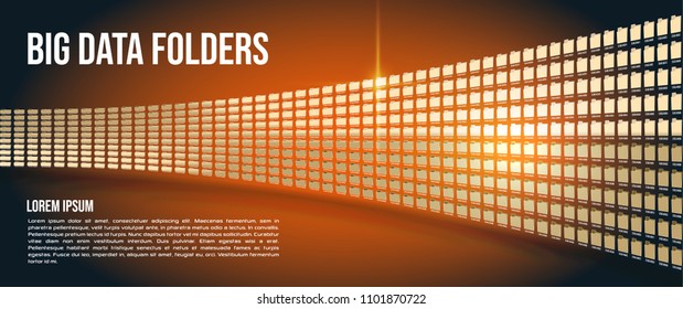 Big data folders on orange gradient background