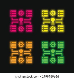 Big Data cuatro colores brillante icono del vector de neón