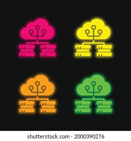 Big Data cuatro colores brillante icono del vector de neón