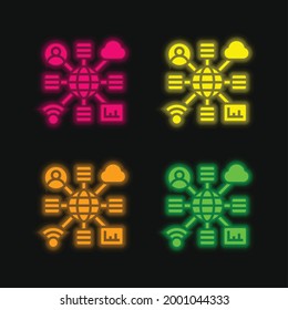 Big Data four color glowing neon vector icon