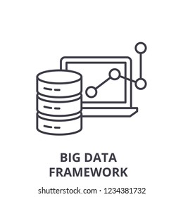 Big data framework line icon concept. Big data framework vector linear illustration, symbol, sign