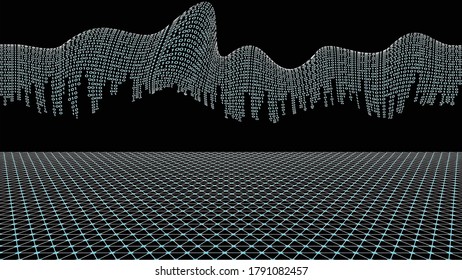 Big Data futuristisches Design . Digitale Visualisierung . Partikel-Fluss. Binärer Hintergrund. Technologieinformationskonzept . Vektorgrafik