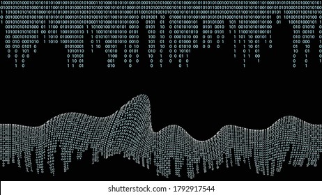Diseño futurista de grandes datos. Visualización digital . Flujo de partículas. Fondo binario . Concepto de información tecnológica. Líneas de flujo. Vector