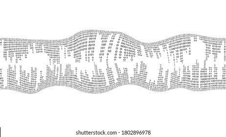 Big data futuristic design . Digital visualization . Particles stream . Binary background . Technology information concept . Vector