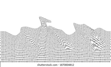 Diseño futurista de grandes datos. Visualización digital . Flujo de partículas. Fondo binario . Concepto de información tecnológica. Líneas de flujo. Vector