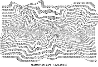 Diseño futurista de grandes datos. Visualización digital . Flujo de partículas. Fondo binario . Concepto de información tecnológica. Líneas de flujo. Vector