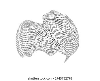 Diseño futurista de grandes datos. Visualización digital . Flujo de partículas. Fondo binario . Concepto de información tecnológica. Líneas de flujo. Esfera vectorial.