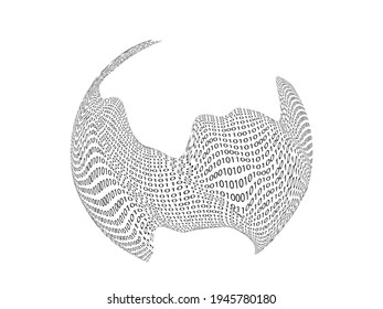 Big data futuristic design . Digital visualization . Particles stream . Binary background . Technology information concept. Flow lines . Vector sphere .