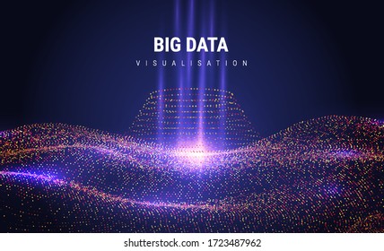 big data. Futuristic info graphics aesthetic design. Visual information complexity. Intricate data threads plot. Business analytics representation. wave points fractal grid. Sound visualization.
