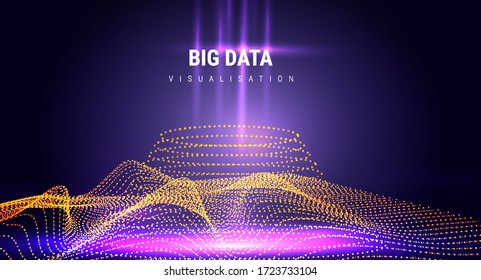 Big Data. Futuristic Info Graphics Aesthetic Design. Visual Information Complexity. Intricate Data Threads Plot. Business Analytics Representation. Wave Points Fractal Grid. Sound Visualization.