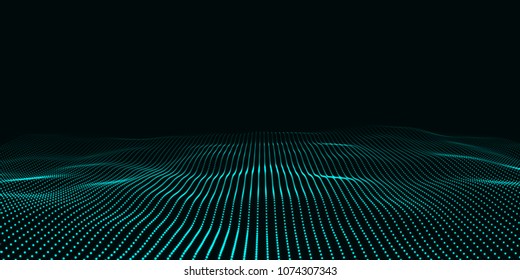 Big data. Futuristic technology blue background. Cyber technology. Technology background. Wave 3d.