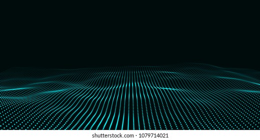 Grandes datos. Fondo azul de tecnología futurista. Cibertecnología. Antecedentes tecnológicos. Onda 3d.