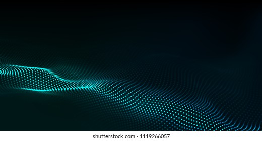 Big data. Futuristic technology blue background. Cyber technology. Technology background. Wave 3d.