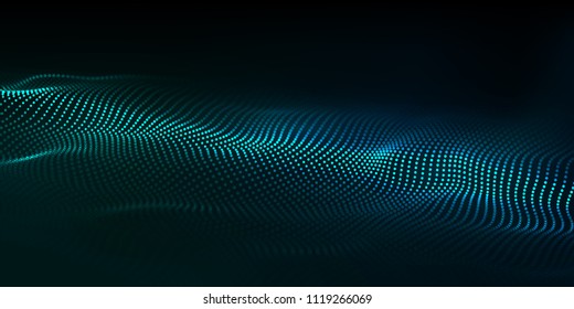 Big data. Futuristic technology blue background. Cyber technology. Technology background. Wave 3d.