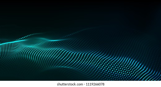 Big data. Futuristic technology blue background. Cyber technology. Technology background. Wave 3d.
