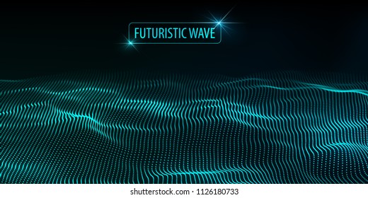 Big data. Futuristic technology blue background. Cyber technology. Technology background. Wave 3d.