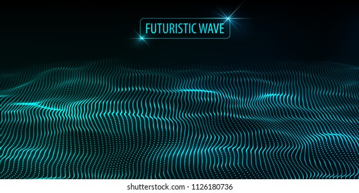 Big data. Futuristic technology blue background. Cyber technology. Technology background. Wave 3d.