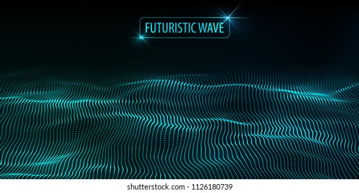 Big data. Futuristic technology blue background. Cyber technology. Technology background. Wave 3d.