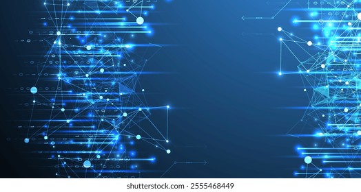 Big Data futuristic, technology light design. Vector datum digital background. Illustration innovation of data system. Hand drawn illustration.