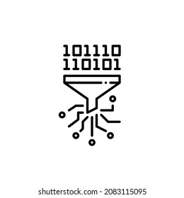 Big data going through a filter. Information analysis process. Pixel perfect, editable stroke icon