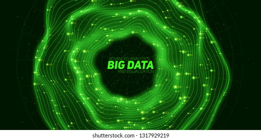 Big data green circular visualization. Futuristic infographic. Information aesthetic design. Visual data complexity. Complex data threads graphic. Social network representation. Abstract graph.