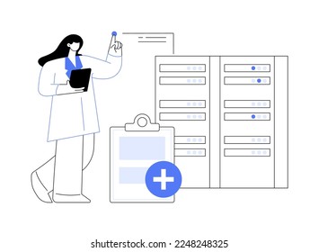 Big data in healthcare abstract concept vector illustration. Personalized medicine, patient care, predictive analytics, electronic health records, pharmaceutical research abstract metaphor.