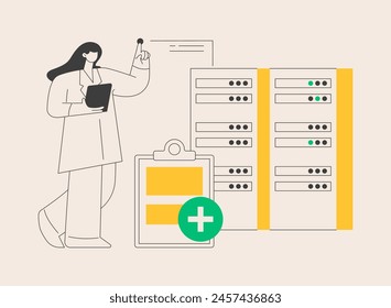 Big data in healthcare abstract concept vector illustration. Personalized medicine, patient care, predictive analytics, electronic health records, pharmaceutical research abstract metaphor.