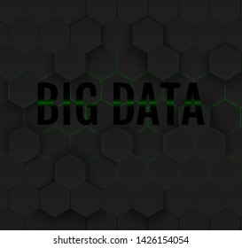 Big Data hexagonal background. Futuristic technology concept. 3d vector illustration. Hex geometry pattern. Carbon cells. Matrix style