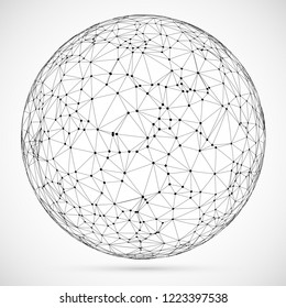 Big data icon. Artificial intelligence. Global network concept. Abstract geometric spherical shape with triangular shapes.Wireframe dotted sphere.