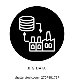 Botón De Icono De Big Data, Mini Ilustración Redondeada Negra Relacionada Con La Industria 4-0. Uso Para El Concepto Moderno, Ui, Web Ux Y Desarrollo De App.