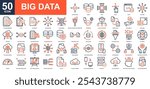 Big Data icon collection set. Cloud compunting, data server, hosting, seo and web, data storage, cloud data icon. Simple line color vector.