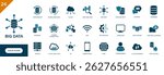 Big data icon. Containing information technology, database, data storage, computer, machine learning, server. Solid vector icons set.