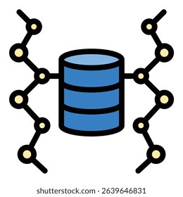 Big data icon flat line style illustration representing large-scale data processing and analytics, suitable for technology, data science, and business intelligence projects