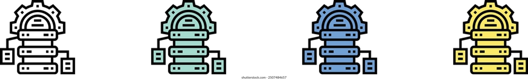 Icono de Big Data. Esquema, diseño de estilo verde, azul y amarillo aislado sobre fondo blanco