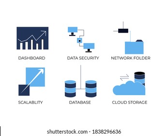 Big Data Icon set of Analytic, Data Security, Network Folder, Scalability, Database and Cloud Storage