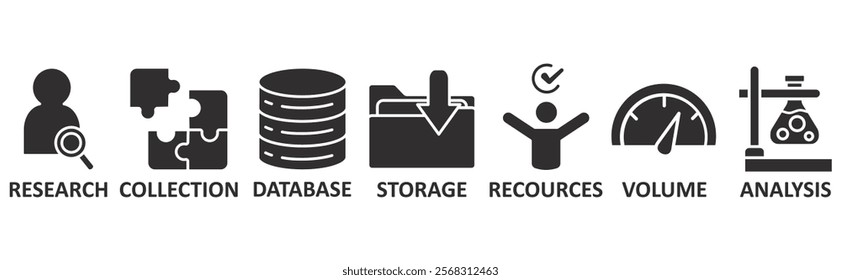 Big Data icon set illustration concept with icon of research, collection, database, storage, recources, volume, analysis	