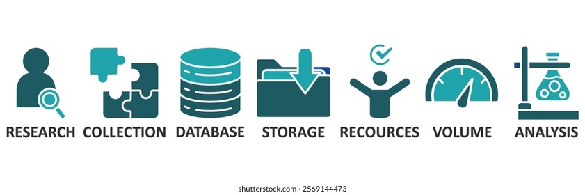 Big Data icon set illustration concept with icon of research, collection, database, storage, recources, volume, analysis