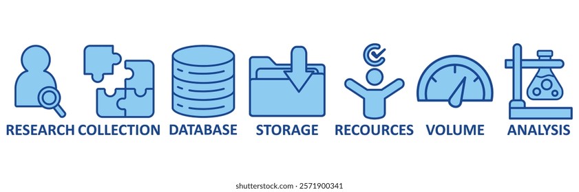 Big Data icon set illustration concept with icon of research, collection, database, storage, recources, volume, analysis