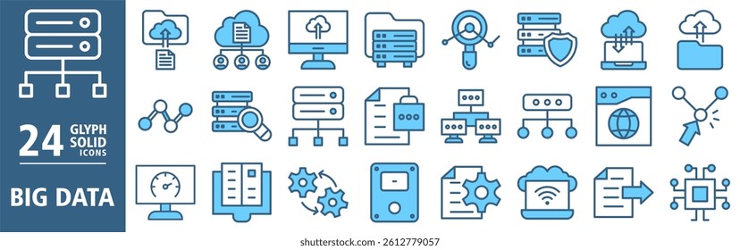 BIG DATA  icon set vector concept illustration. Containing icon database, cloud, computer, database, magnifier, server, laptop, folder, lichartne ,