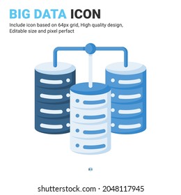 Big data icon vector with flat color style isolated on white background. Vector illustration data server sign symbol icon concept for digital IT, logo, industry, technology, apps, website and project