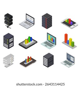 Big-Data-Symbole isometrisch auf weißem Hintergrund