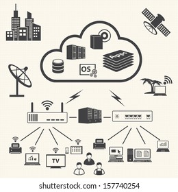 Big data icons set, Cloud computing concept