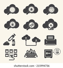 Big data icons set, Cloud computing.