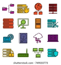 Big data icons set. Doodle illustration of vector icons isolated on white background for any web design