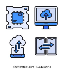 Big Data icons set (Filled Line) = cpu, monitor, cloud server, synchronize. Perfect for website mobile app, app icons, presentation, illustration and any other projects.