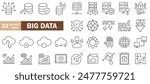 Big Data icons set with fully editable stroke thin line vector illustration with data encryption, efficiency, technical support, data user, database, sever, monitoring, network, statistics, analyzing 
